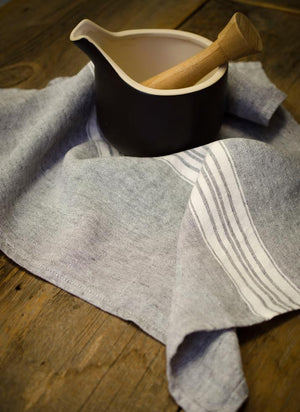 Linen Tea Towel Charcoal with White Stripes