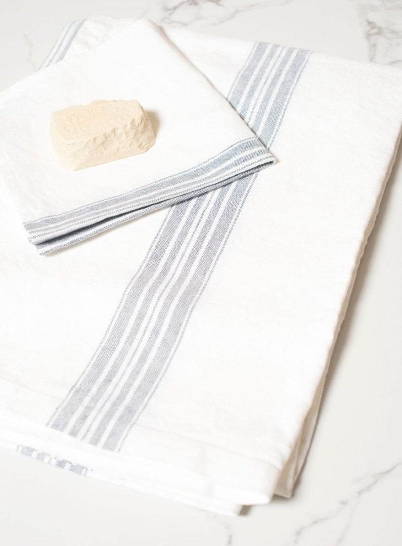 Linen Wash Cloth White with Blue Mirage