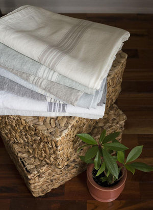 Linen Throw White with Charcoal Stripes
