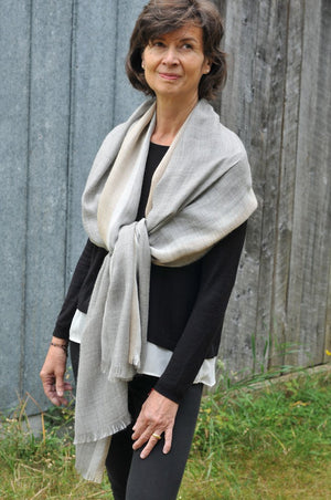 Alpaca & Silk Scarf, Steel with Almond Stripe
