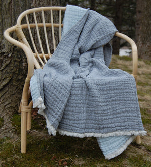 Cotton Throw in Shaded Blues