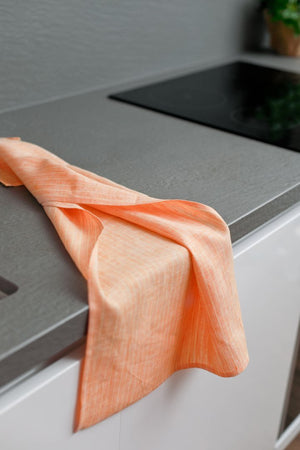 Linen Tea Towels Apricot with Yellow Stripes
