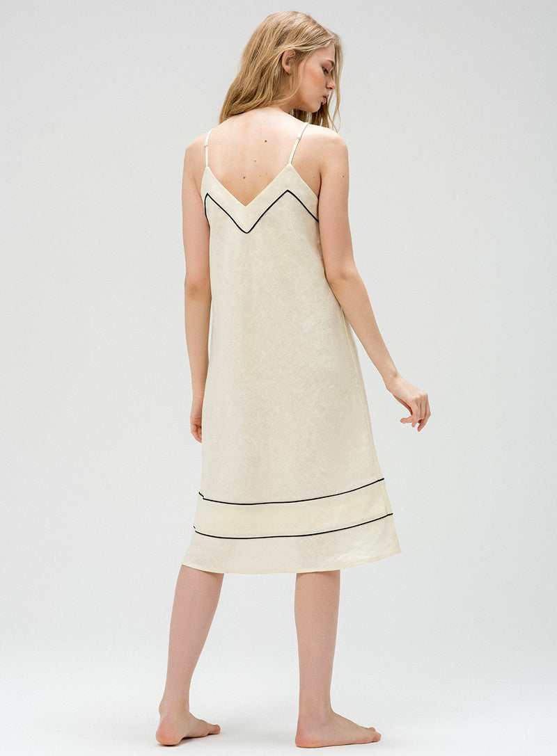 Belle White Dress with piping detailing