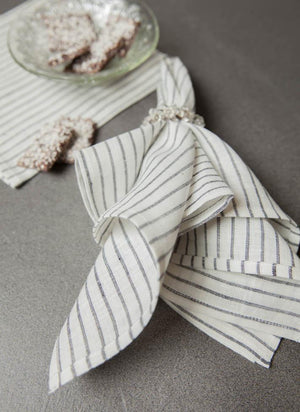 Linen Napkin White with Graphite Stripes
