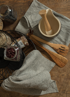 Linen Tea Towel Natural with Black Stripes