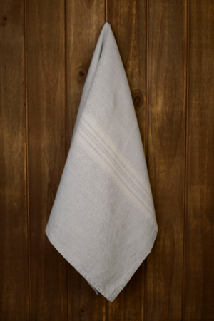 Linen Tea Towel Stonewashed Grey with White Stripes Towel