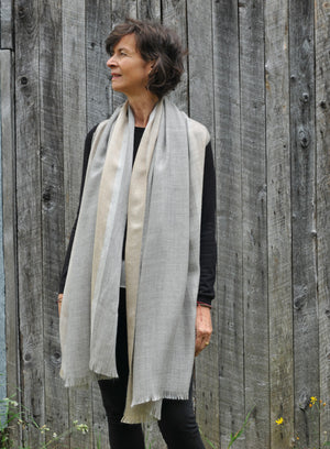 Alpaca & Silk Scarf, Steel with Almond Stripe