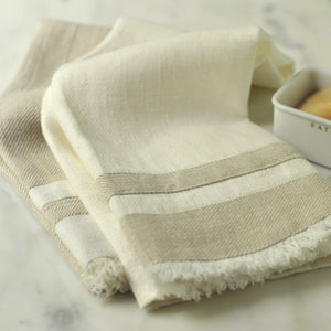 Linen Guest Towels White with Beige Stripe