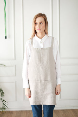 Pinafore Japanese style apron light grey