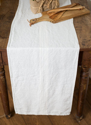 Linen Runner Stonewashed Grey with White Stripes