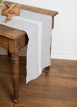 Linen Table Runner Stonewashed Charcoal with white stripes