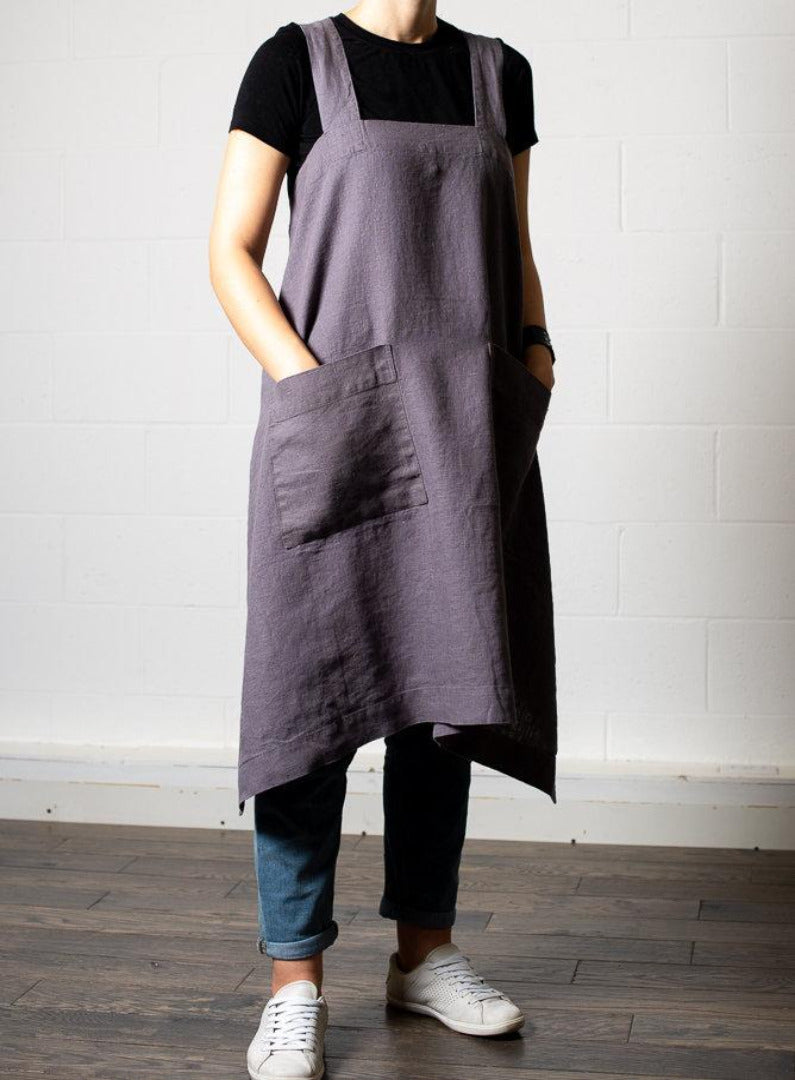 Japanese Linen apron Mauve Grey