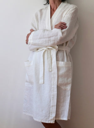 Linen Bathrobe Collete White