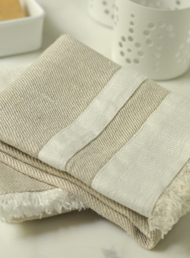 Linen Guest Towels Beige with White stripe