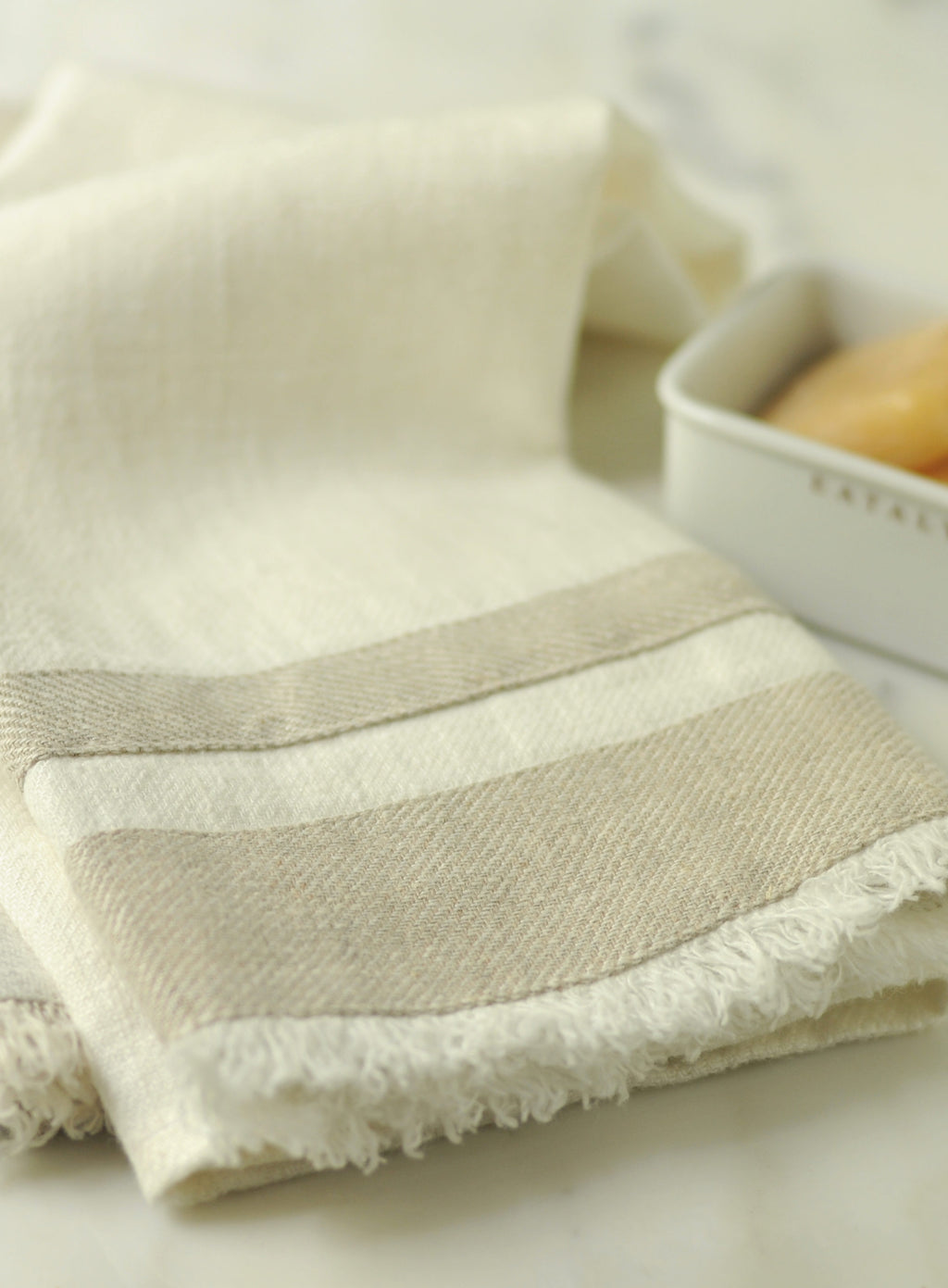 Linen Guest Towels White with Beige Stripe