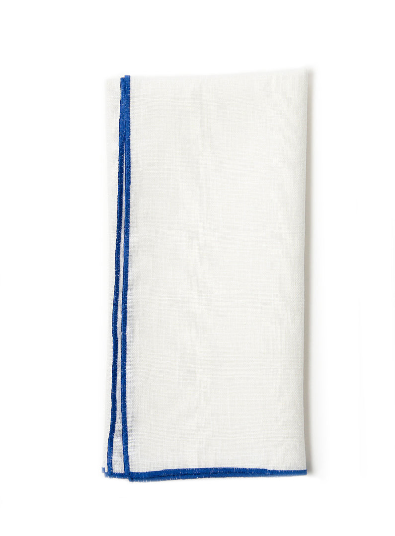 Linen Napkin White with Blue