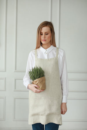 Pinafore Japanese style apron beige