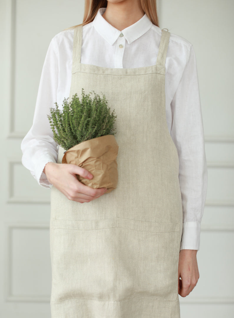 Pinafore Japanese style apron beige