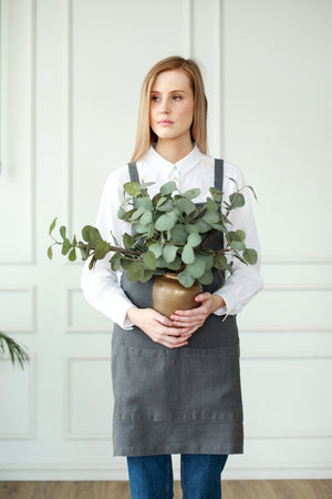 Pinafore Japanese style apron dark grey