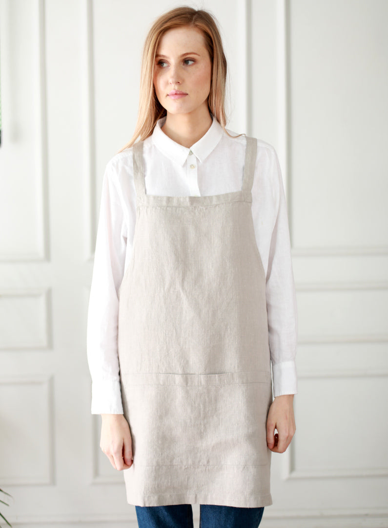 Pinafore Japanese style apron light grey