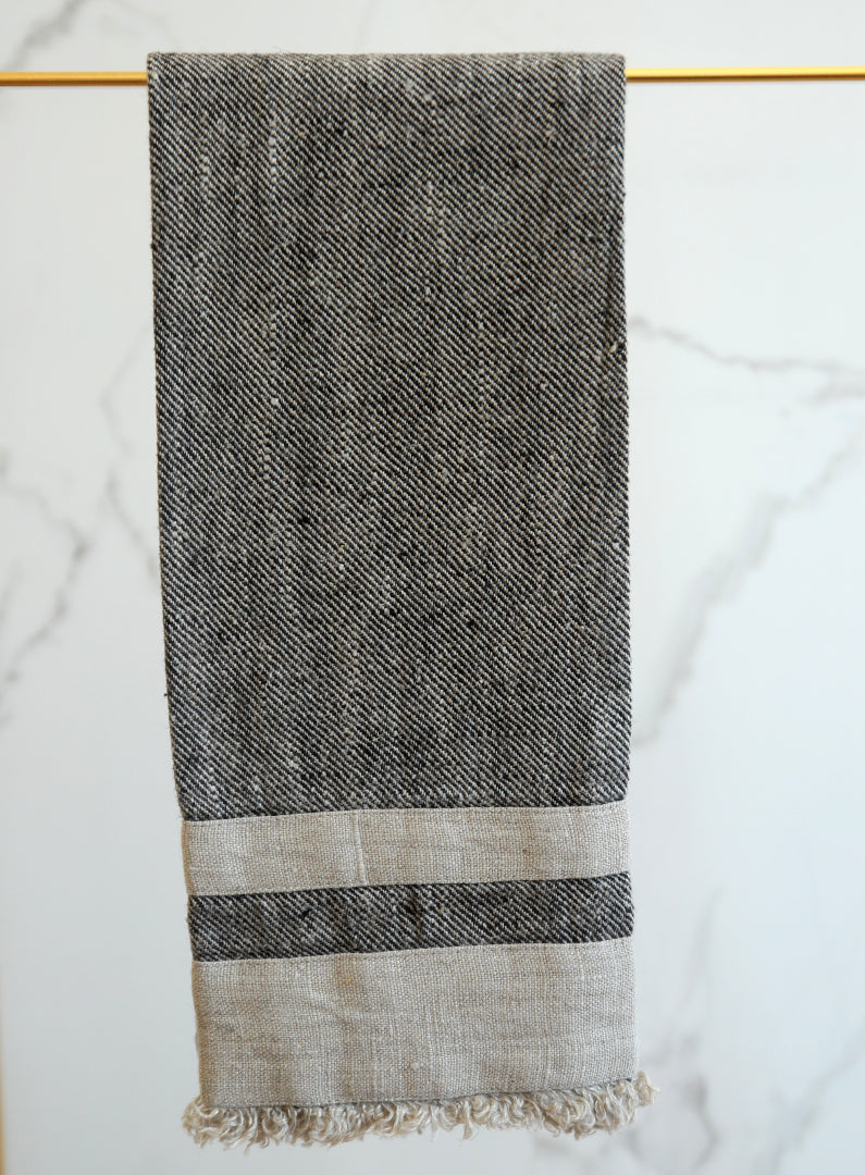 Linen Hand Towel Black/Natural with Natural stripes