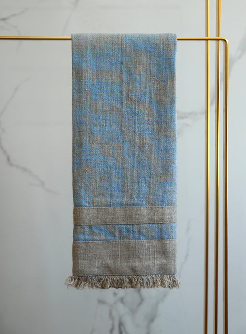Linen Hand Towel Blue/Natural with Natural stripes