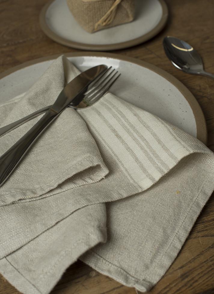 Linen Napkin Beige with White Stripes