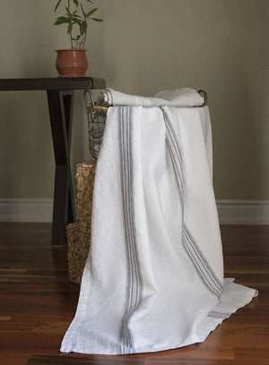Linen Throw White with Charcoal Stripes