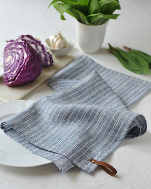 Linen Tea Towels Denim with White Stripes