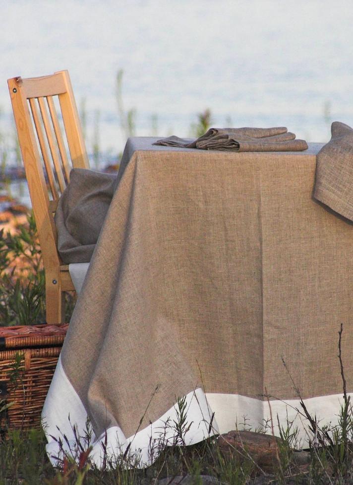 Linen Tablecloth Natural & White border