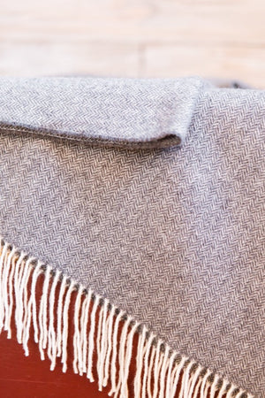 Cashmere Throw Charcoal Herringbone