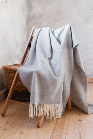 Cashmere Throw Pale Grey Herringbone