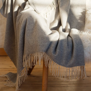 Cashmere Throw Pale Grey Herringbone