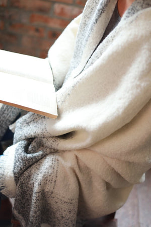 Alpaca Throw in Ivory & Dark Grey